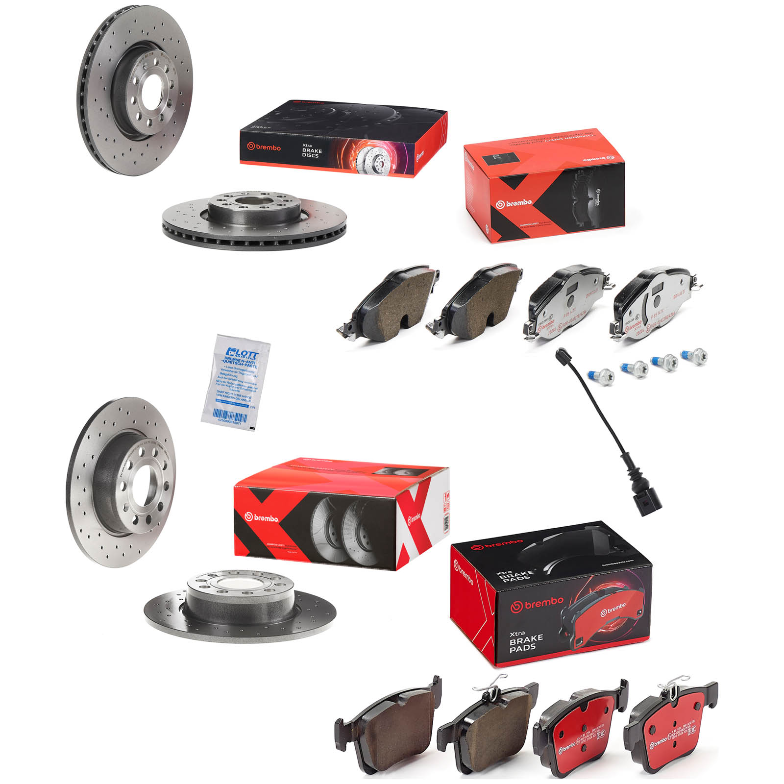 Brembo Xtra Line Bremsscheiben + Bremsbel&auml;ge Vorne Hinten passend f&uuml;r VW Golf 7