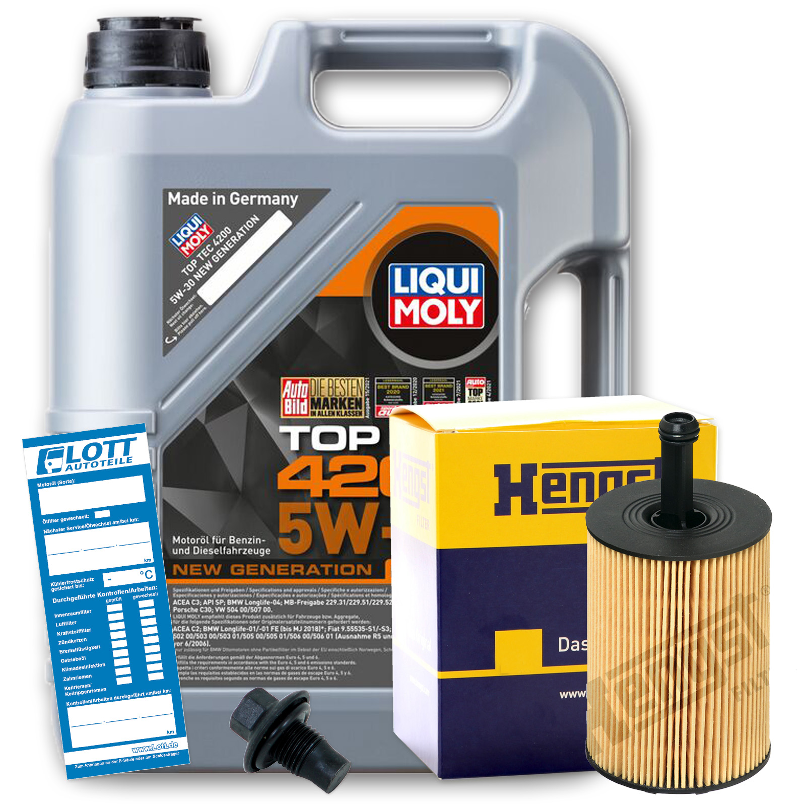 Ölwechsel Set 5L Liqui Moly Motoröl + Hengst Ölfilter + Ablassschraube