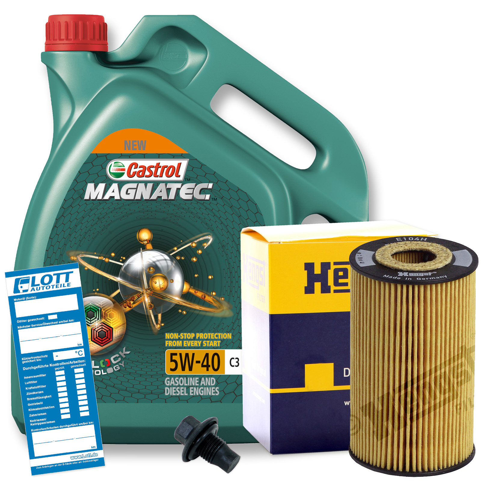 Ölwechsel Set Castrol Motoröl + Hengst Ölfilter + Ablassschraube