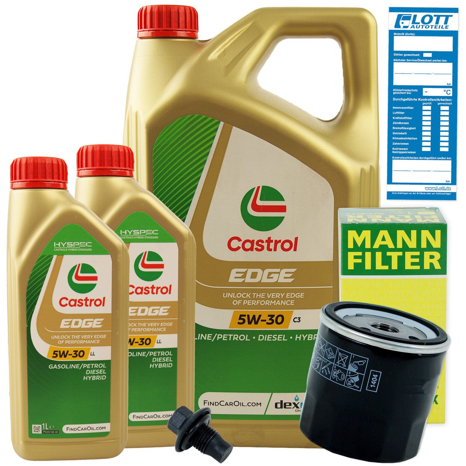 Ölwechsel Set 7L 5W30 Öl Motoröl CASTROL + MANN Ölfilter + Ablassschraube