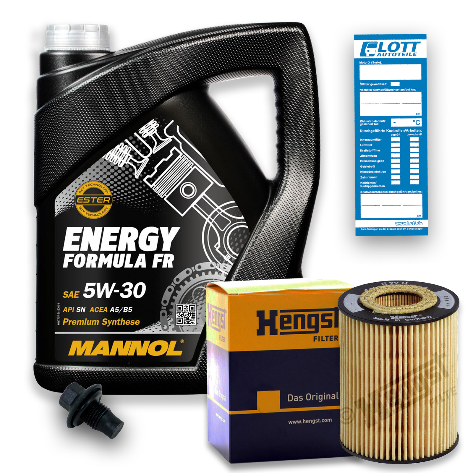 Mannol Inspektionskit Motoröl + HENGST Ölfilter + Ablassschraube