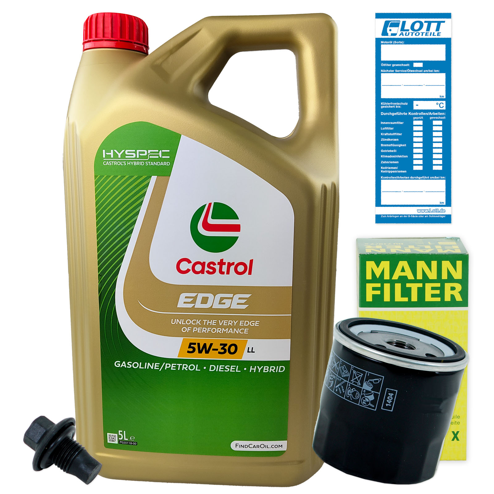 MANN Ölfilter + 5L Castrol Edge LL 5W-30 Motoröl + Schraube passend für VW 504.00 507.00