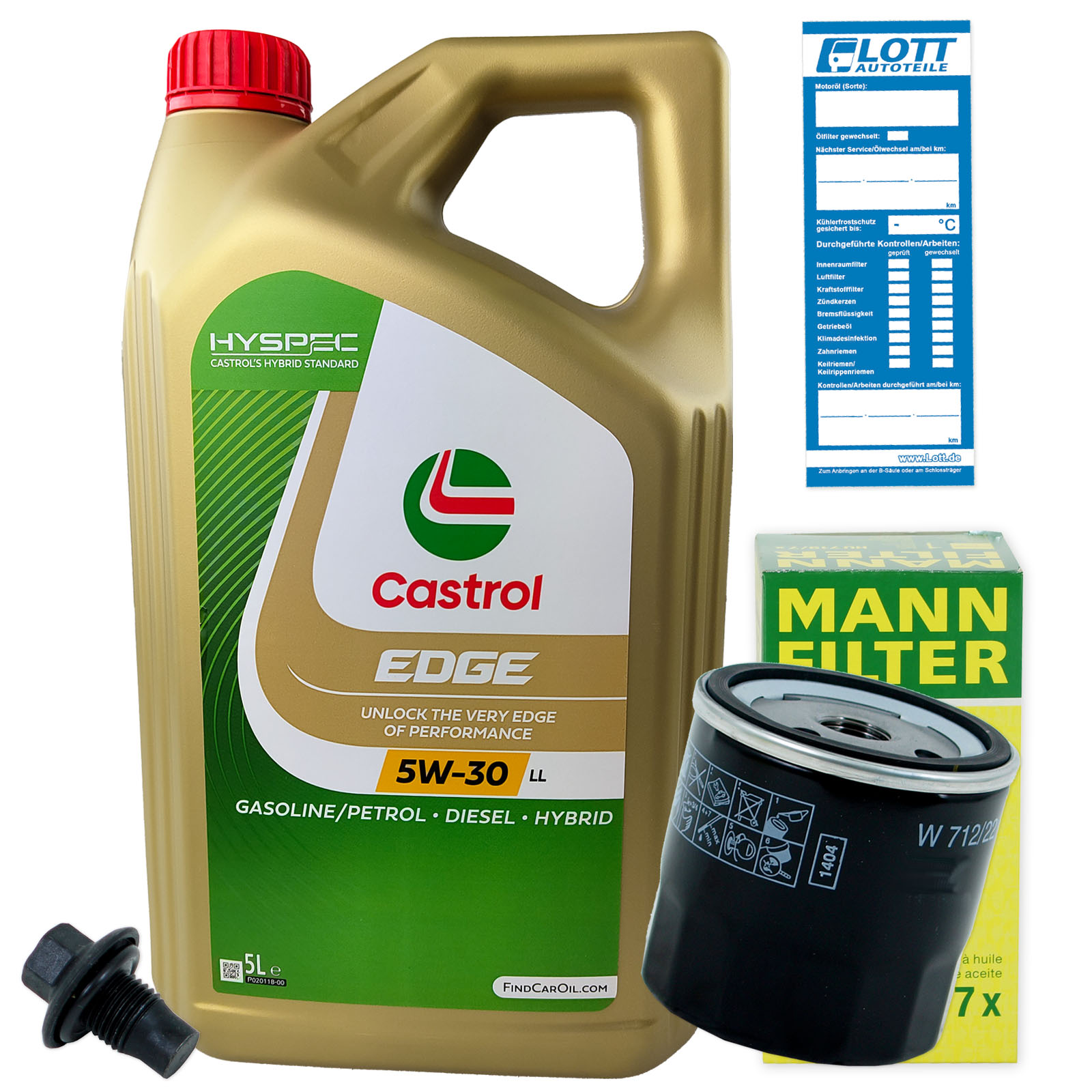 MANN Ölfilter + 5L Castrol Longlife Öl 5W-30 passend für Audi A3 A4 A6 A3 Q5 VW Golf 1.6 2.0 TDI