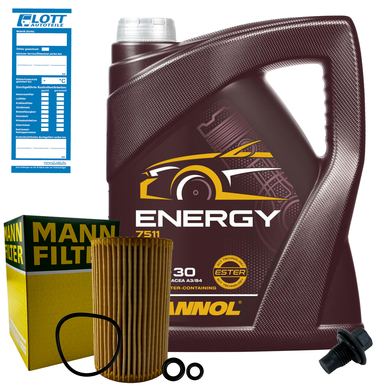 MANN Ölfilter + 5L Mannol Energy 5W-30 Motoröl passend für Audi A1 A3 Skoda Seat VW Golf 6 1.6 2.0 TDI