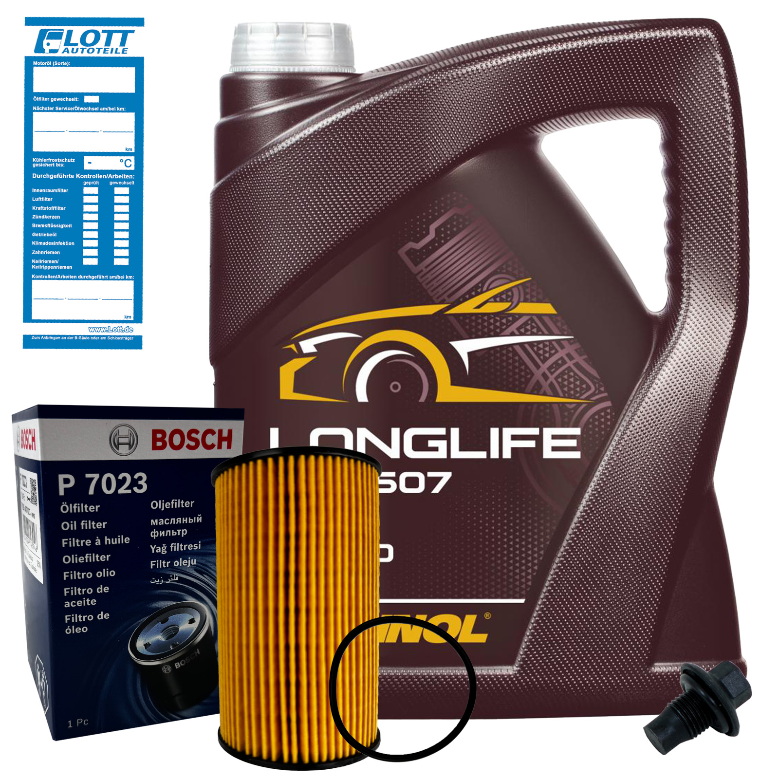 BOSCH Ölfilter 1.6 2.0 TDI + 5L Mannol Longlife Motoröl 5W-30 passend für VW 504 507.00