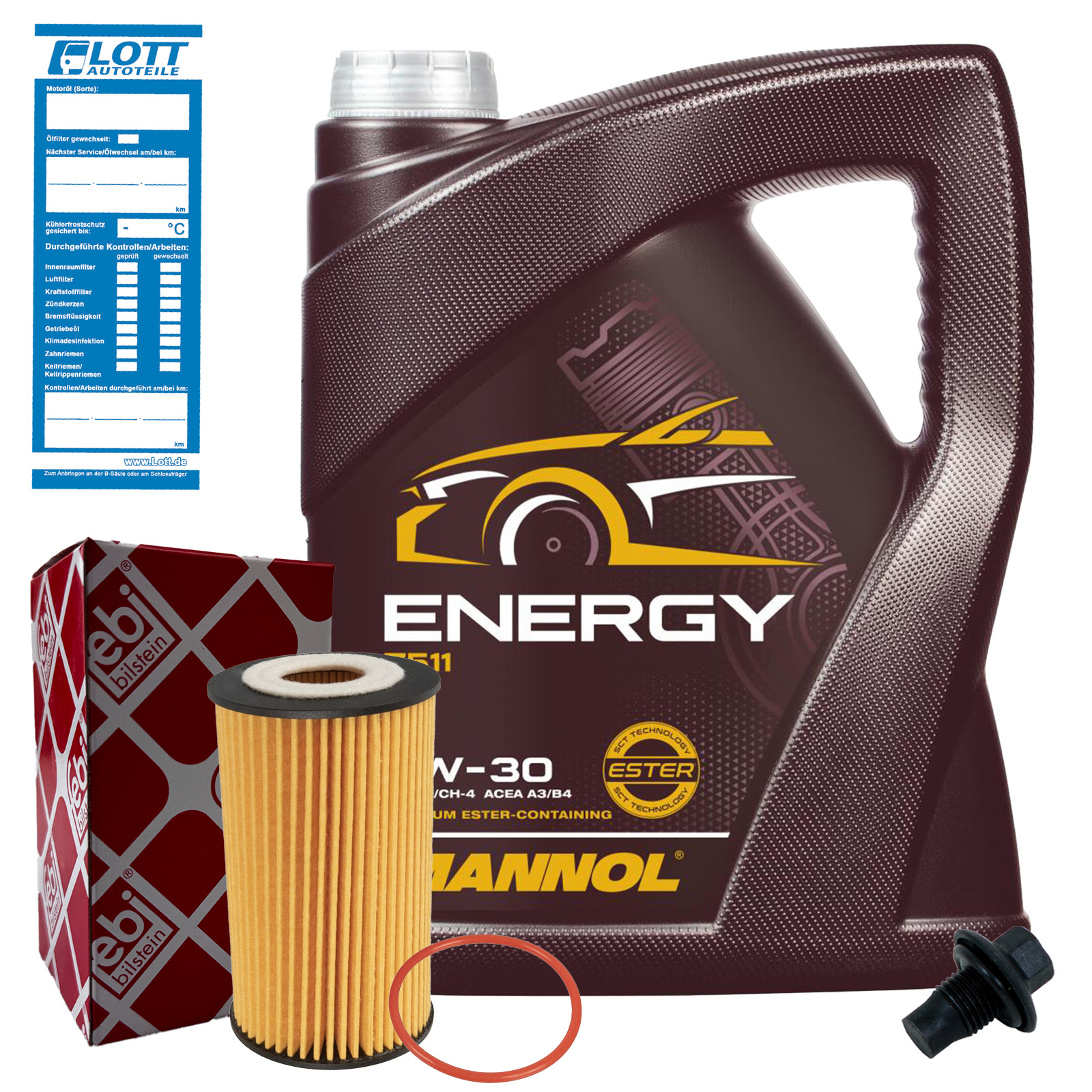 FEBI Ölfilter + 5L Mannol 5W-30 Motoröl passend für Opel Adam Astra H J Corsa E Zafira