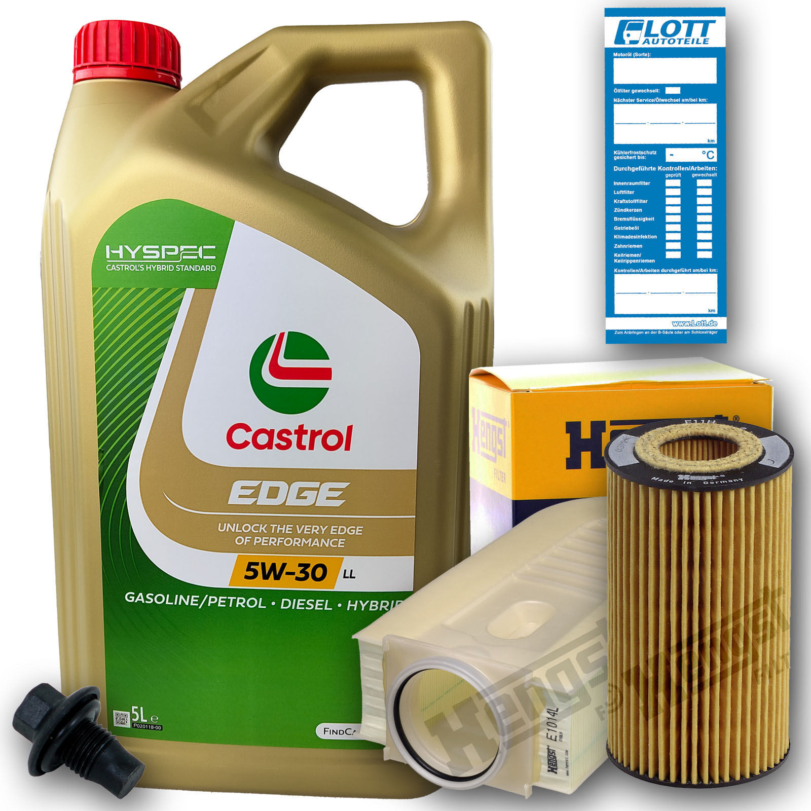 Castrol Motor&ouml;l + &Ouml;lfilter + Luftfilter + Ablassschraube