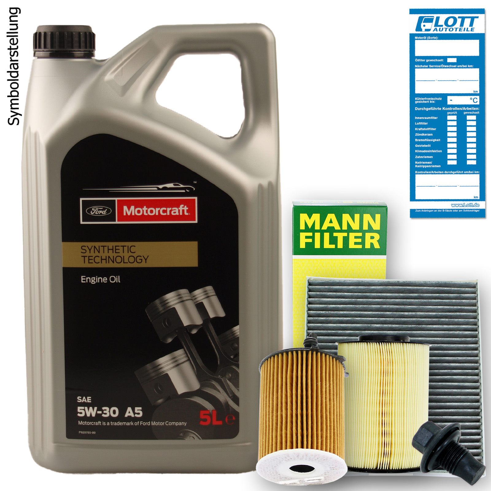 Ford Motoröl + Ölfilter + Luftfilter + Innenraumfilter + Ablassschraube
