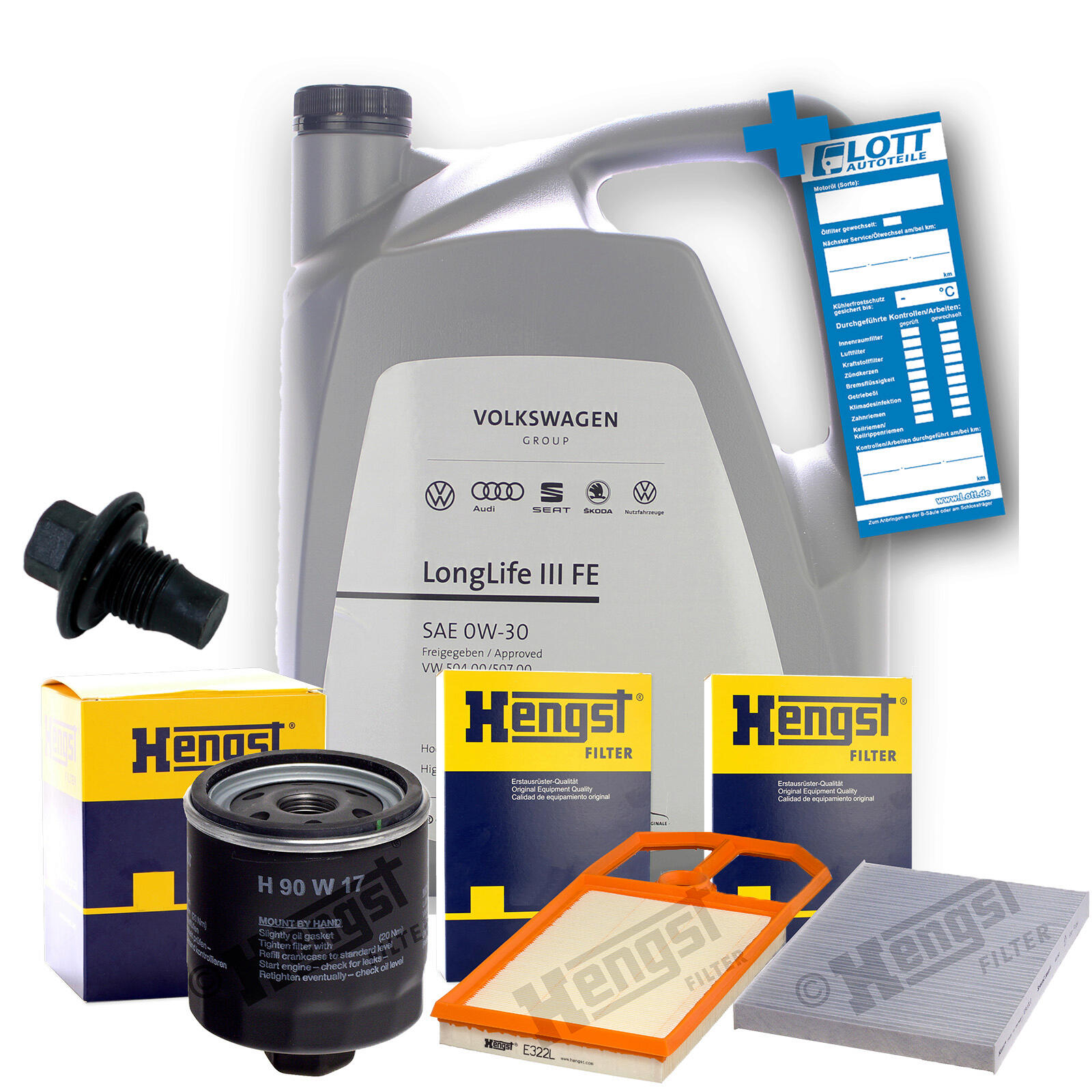 5L Original VW 0W-30 Motoröl + Ölfilter + Luftfilter + Innenraumfil...
