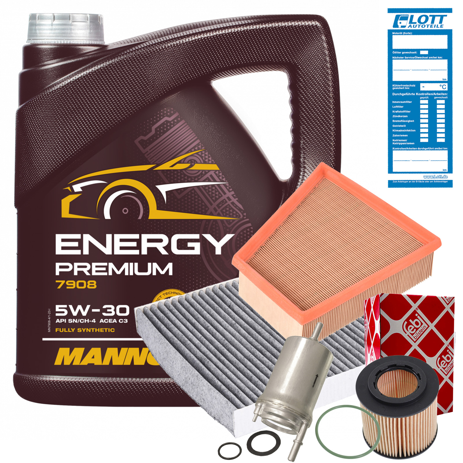 Febi Ölfilter + Luftfilter + Innenraumfilter + Kraftstofffilter + 4L Man...