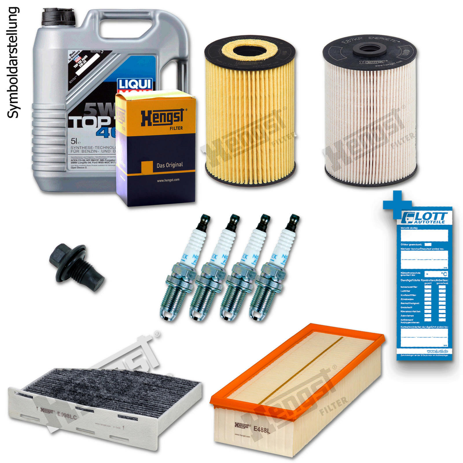 Motoröl + Ölfilter + Luftfilter + Innenraumfilter + Kraftstofffilte...