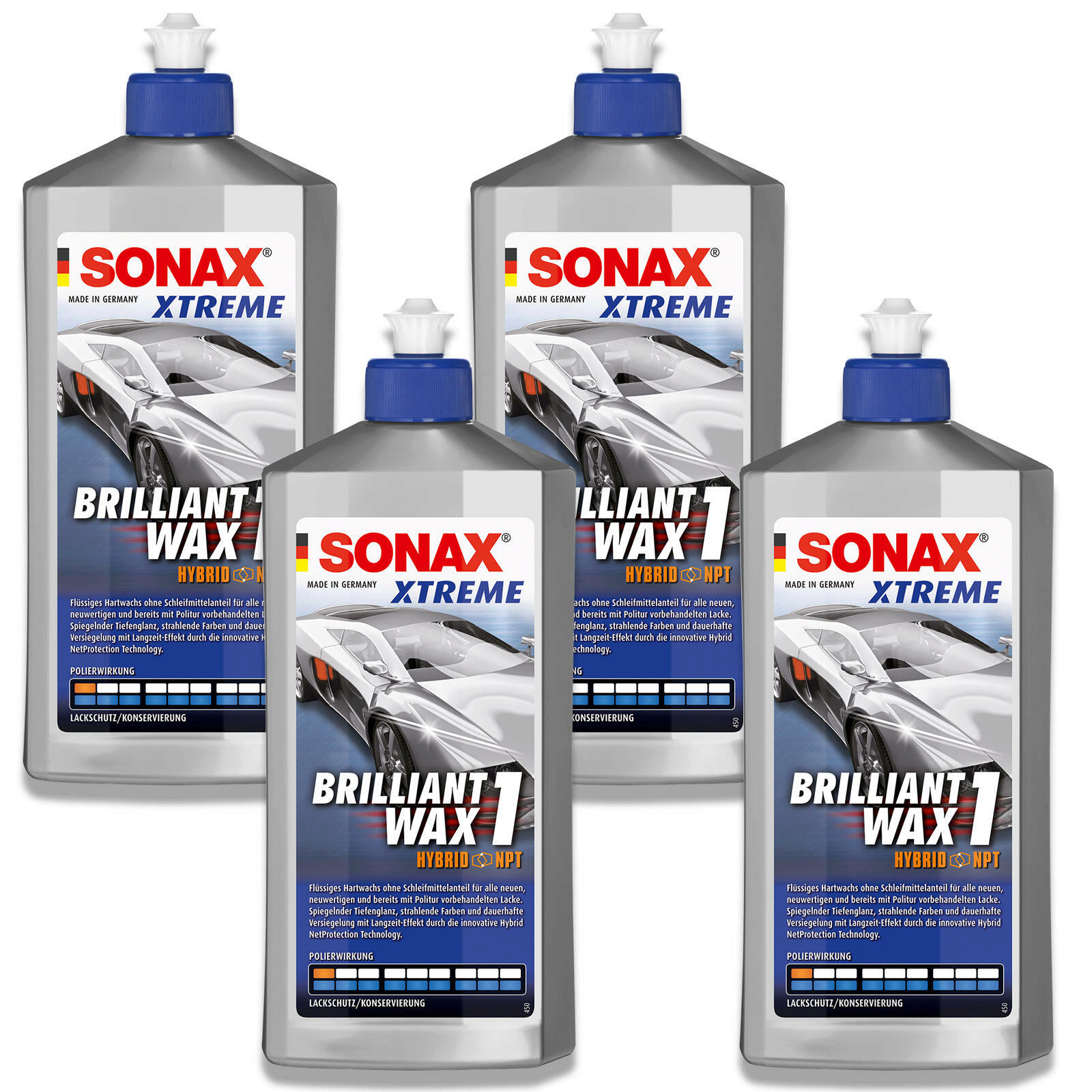 4x 500ml SONAX XTREME Brilliant Wax Politur 1 Hybrid NPT Hartwachs Lackfpflege