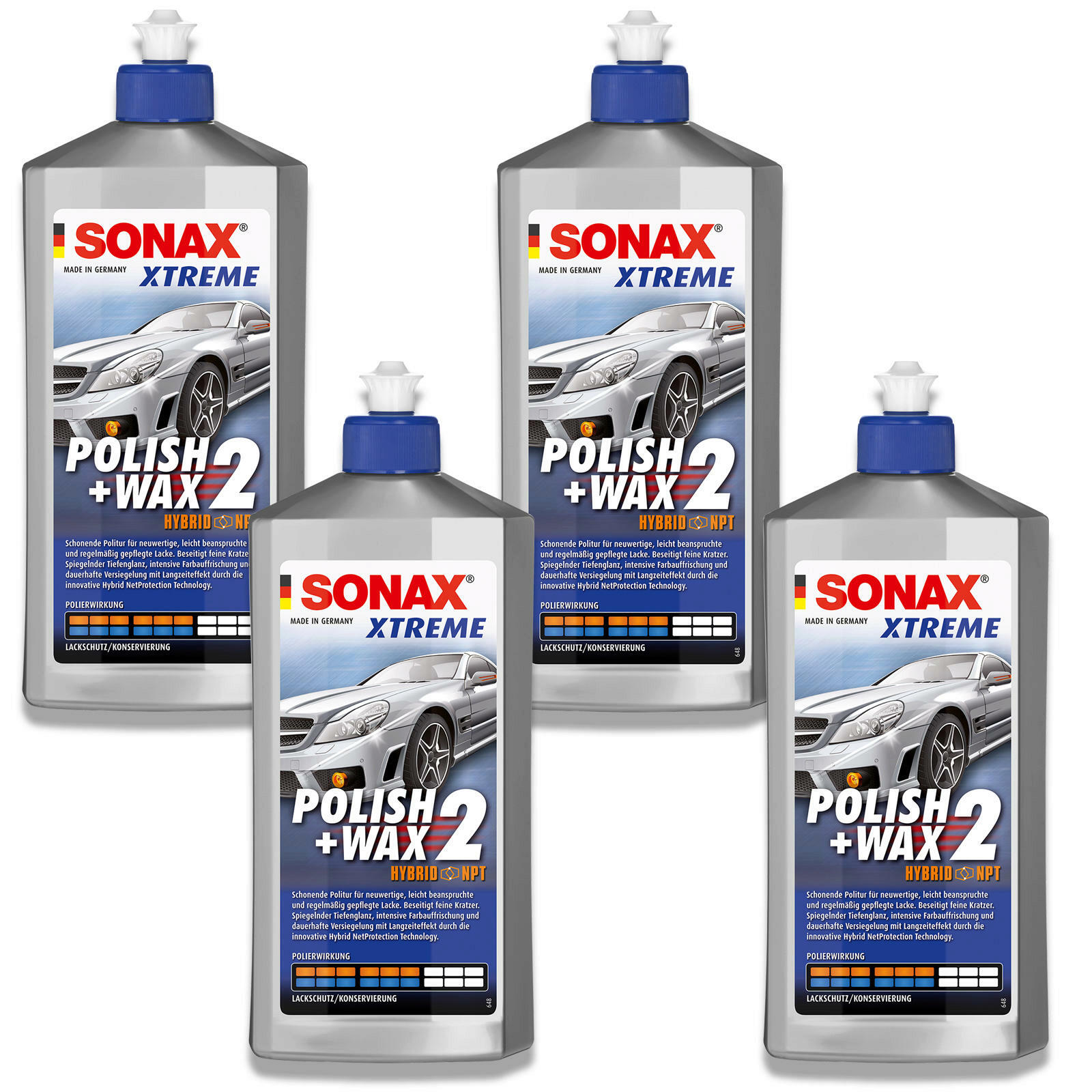 4x SONAX 02072000 XTREME Polish + Wax 2, Hybrid NPT Politur Wachs Versiegelung