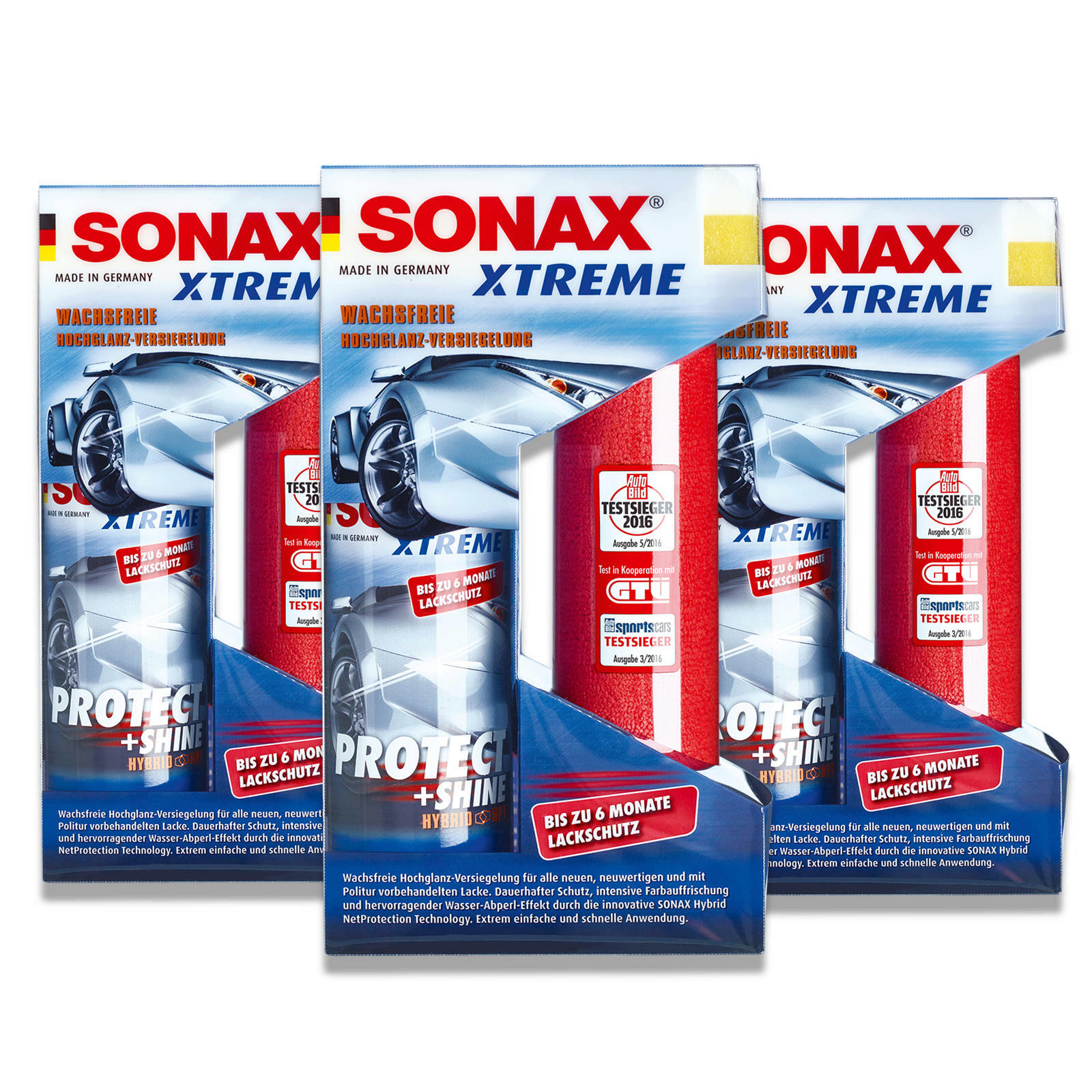 3x SONAX 02221000 XTREME Protect+Shine Hybrid NPT Lackversiegelung Schwamm+Tuch