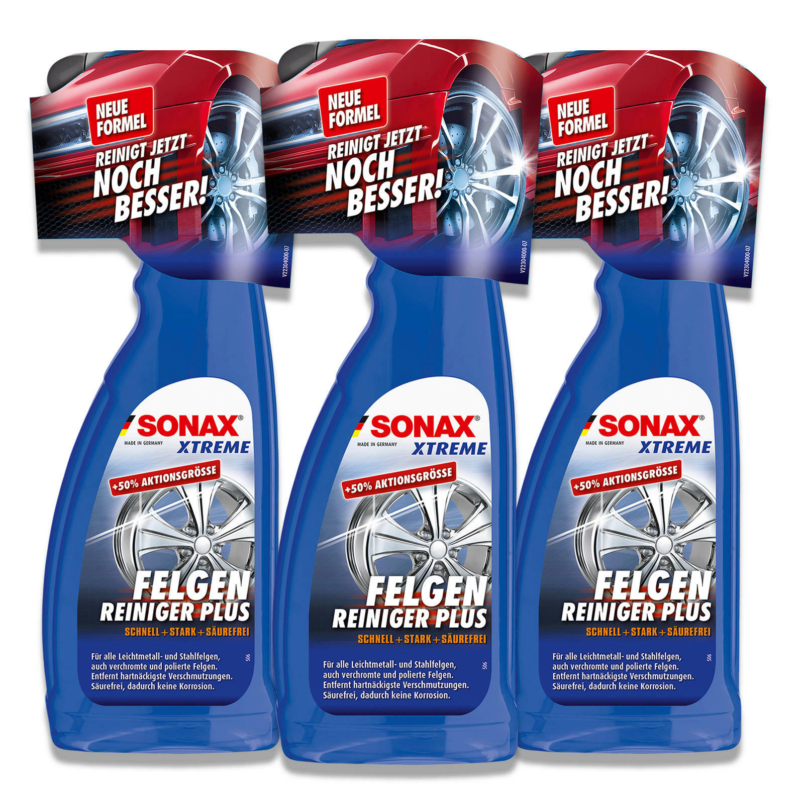 3x 750ml SONAX XTREME Felgenreiniger Plus Reiniger passend für Stahl Leichtmetallfelgen