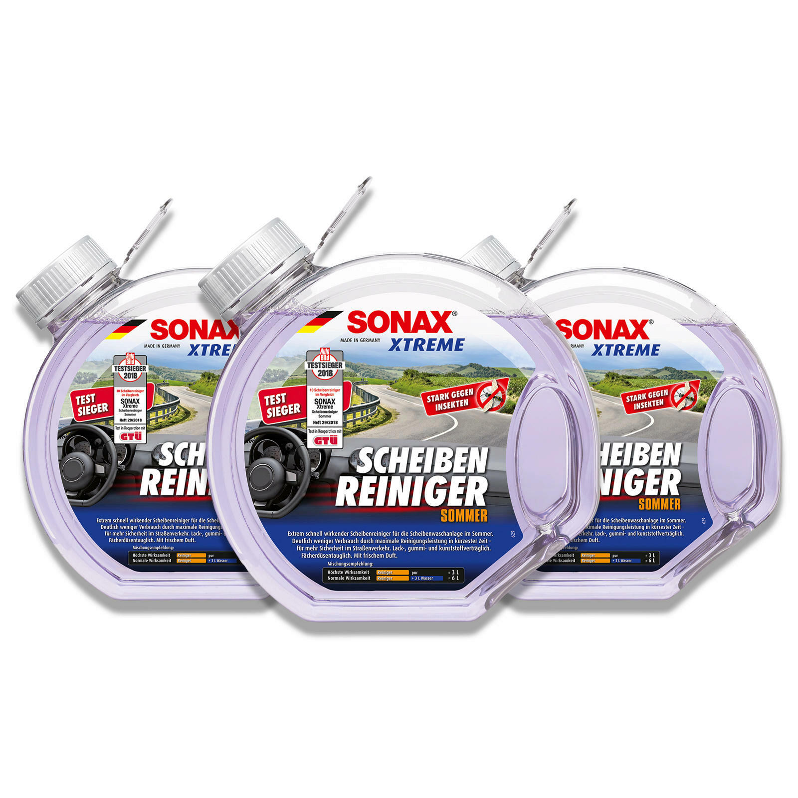3x SONAX 02724000 XTREME Sommer ScheibenReiniger gebrauchsfertig Scheibe 3 L