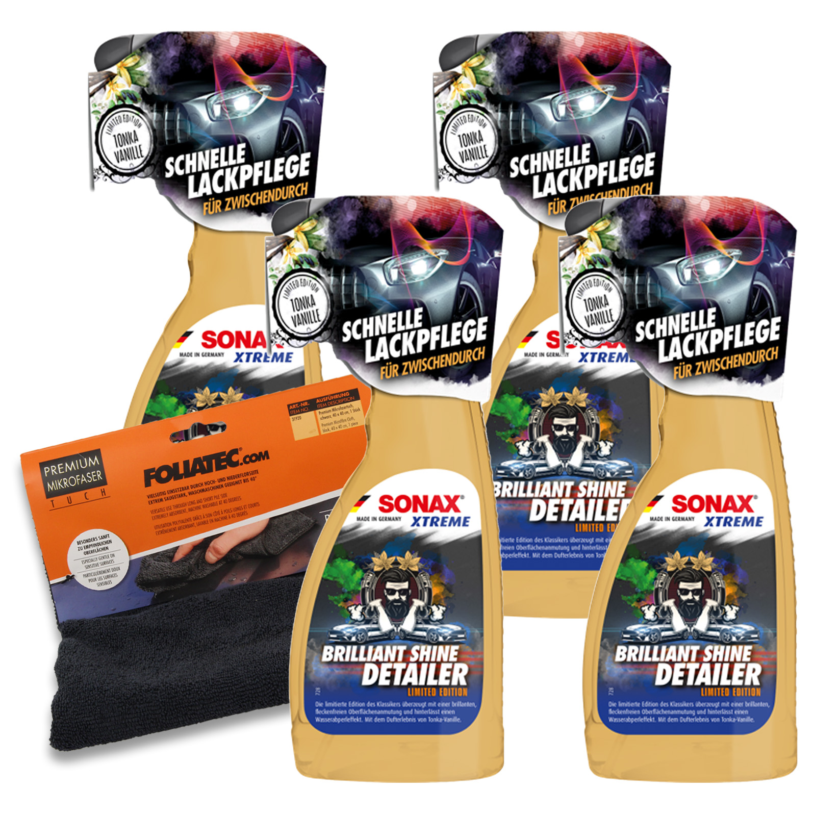4x 500ml SONAX Xtreme Brilliantshine Detailer Sonderedition mit Tuch