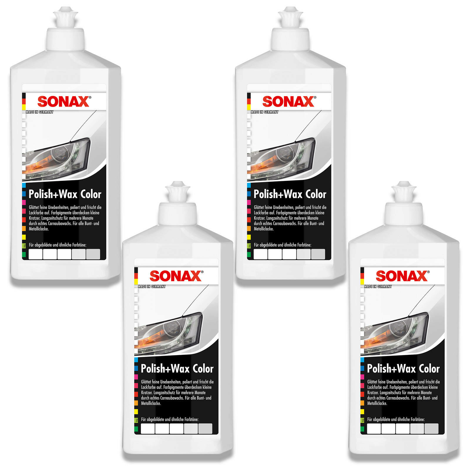 4x 500ml SONAX 02960000 Polish & Wax Color weiß Politur und Wachs Autopolitur