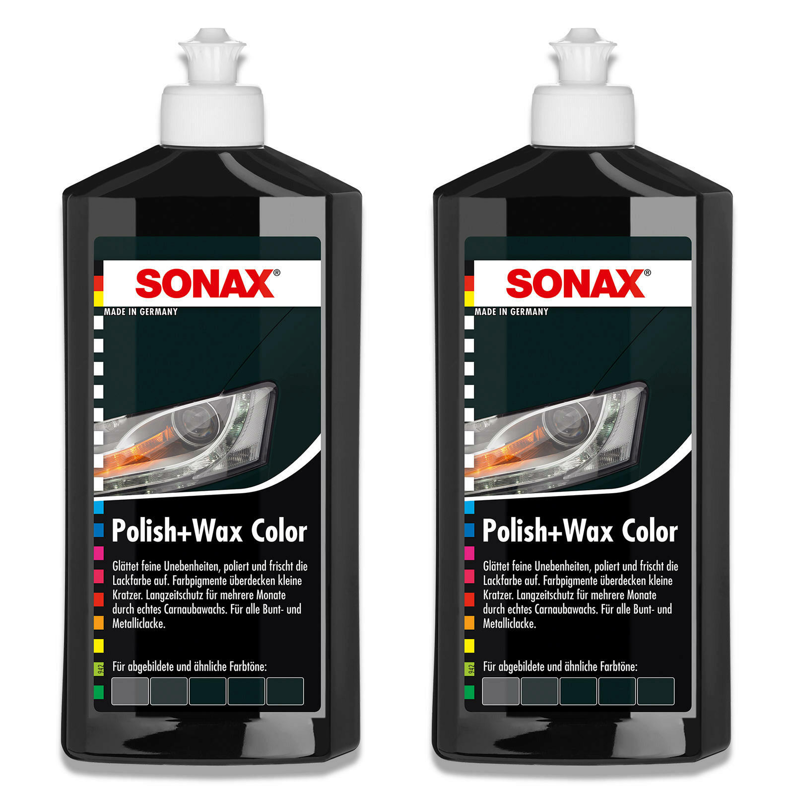 2x 500ml SONAX 02961000 Polish & Wax Color schwarz Politur und Wachs Auto...