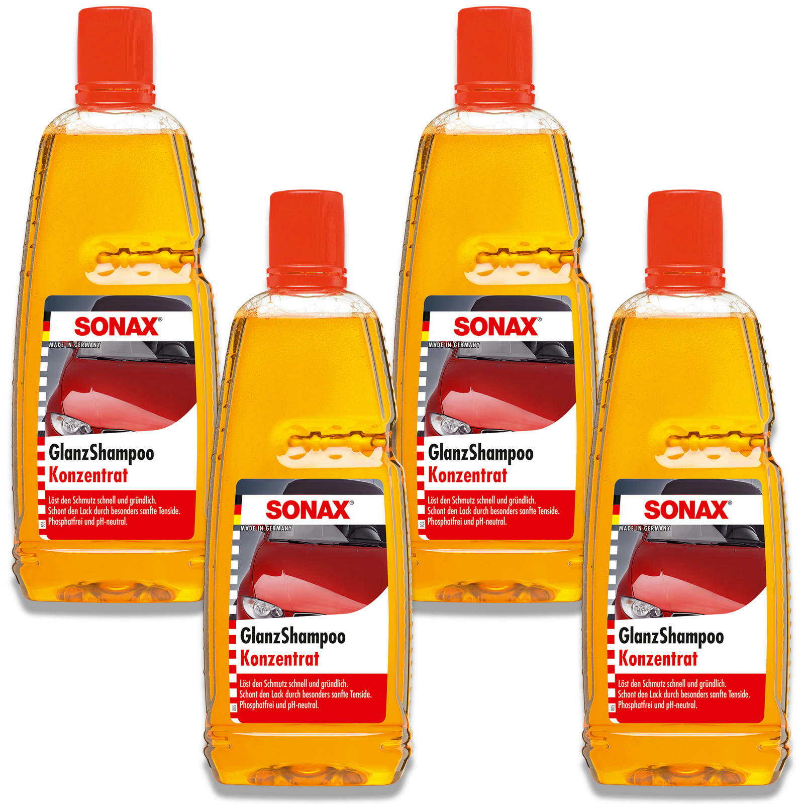 4x SONAX 03143000 GlanzShampoo Konzentrat Glanz Autoshampoo Pflege Reiniger 1 L