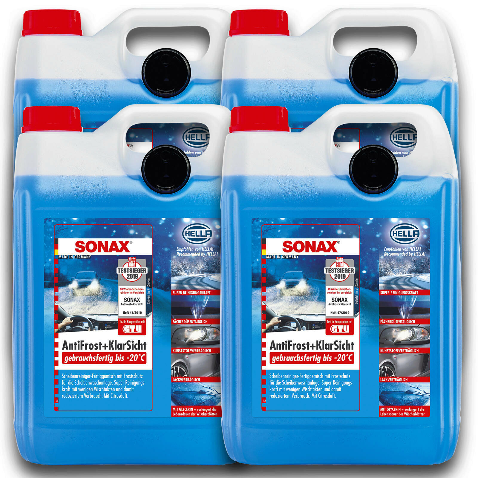 4x 5 L Liter SONAX AntiFrost&KlarSicht Citrus Scheiben Frostschutz bis zu -20°C