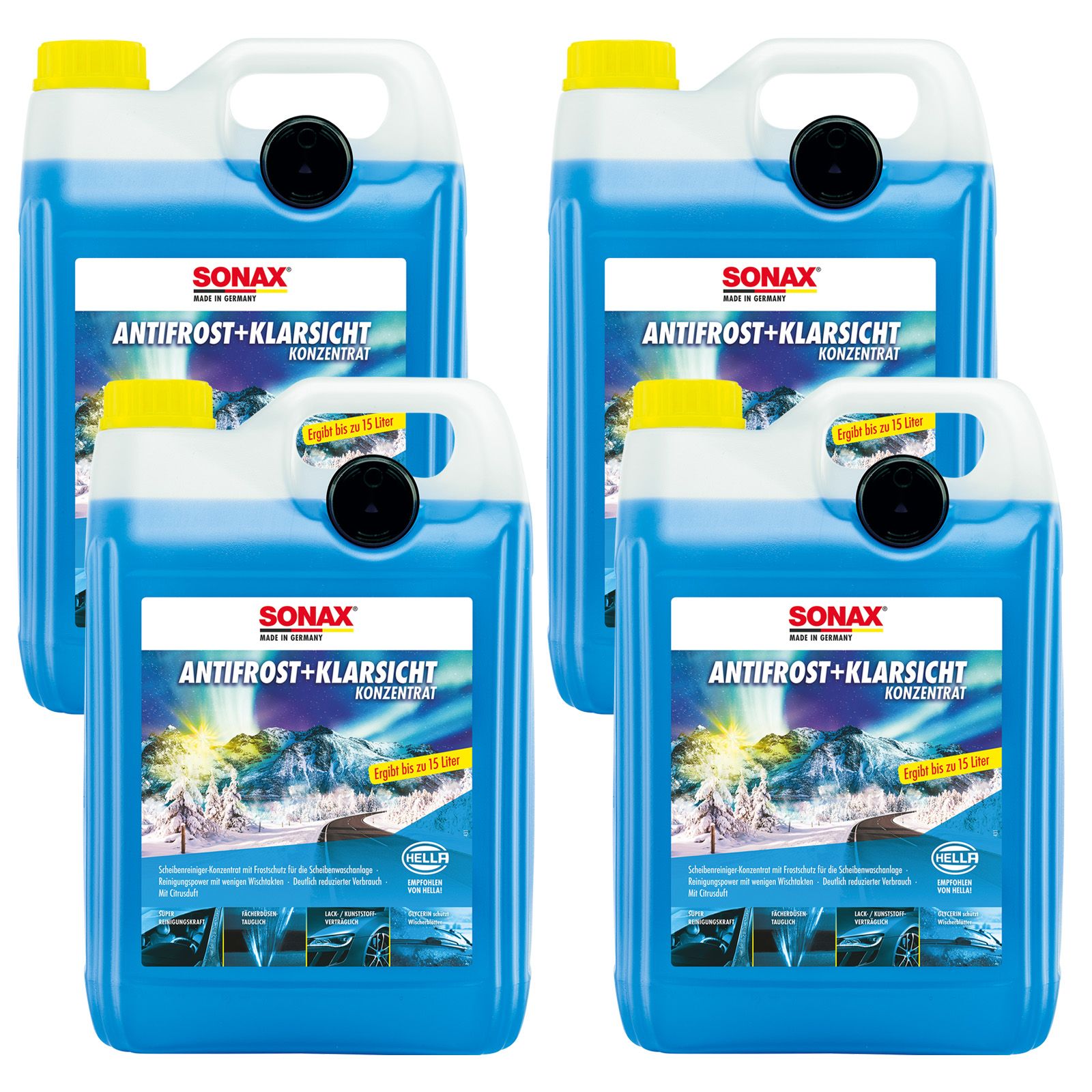 4x 5L SONAX AntiFrost & KlarSicht Frostschutz Scheibenfrostschutz Konzentrat