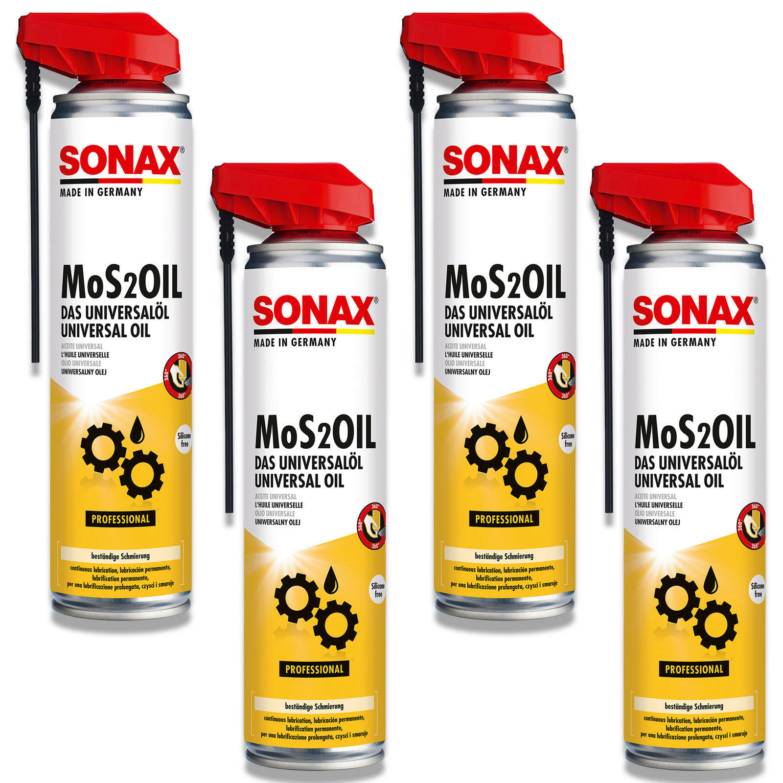 4x SONAX 03394000 MoS² Oil Universalöl Easy Spray Rostlöser Gleitmittel 400 ml