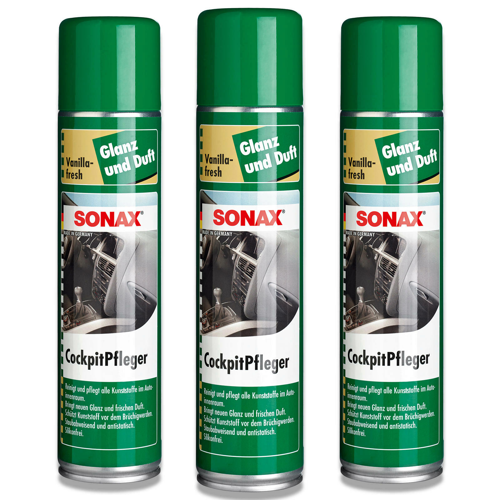 3x SONAX 03423000 Cockpit Pfleger Vanille-fresh Reiniger Pflege Cockpit 400 ml