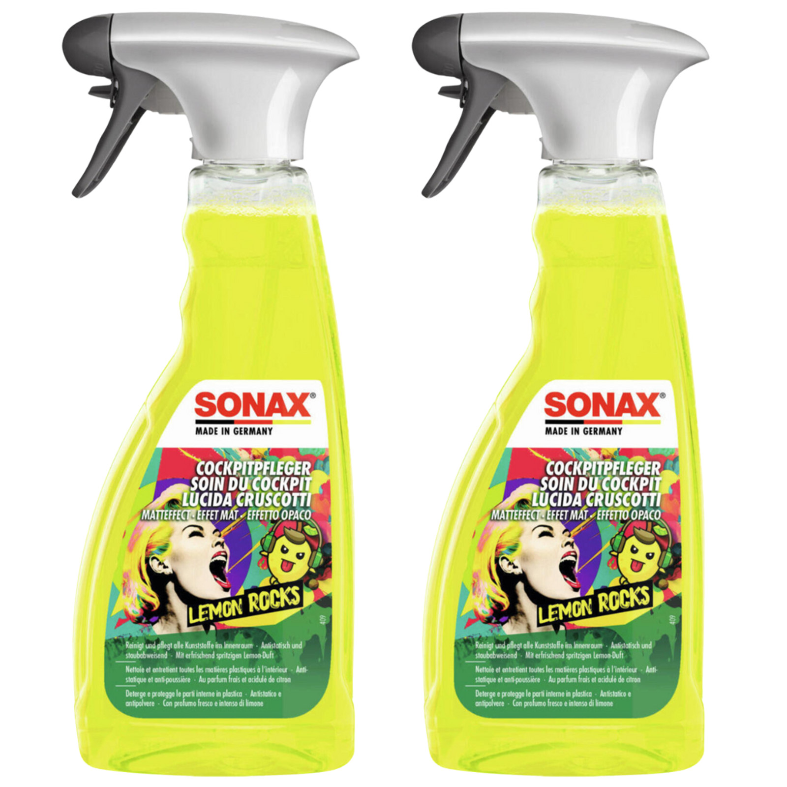 2x 500ml SONAX Kunststoffreiniger Innenraumreiniger Lemon Rocks 03432410