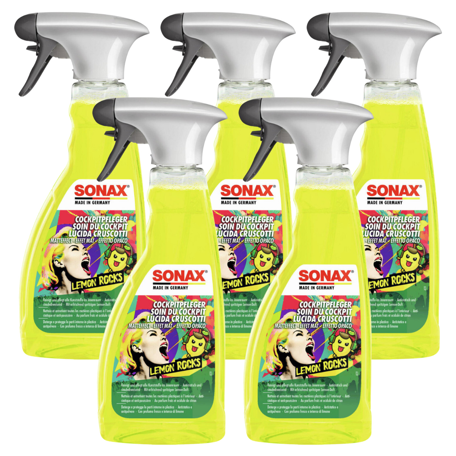 5x 500ml SONAX Kunststoffreiniger Innenraumreiniger Lemon Rocks 03432410