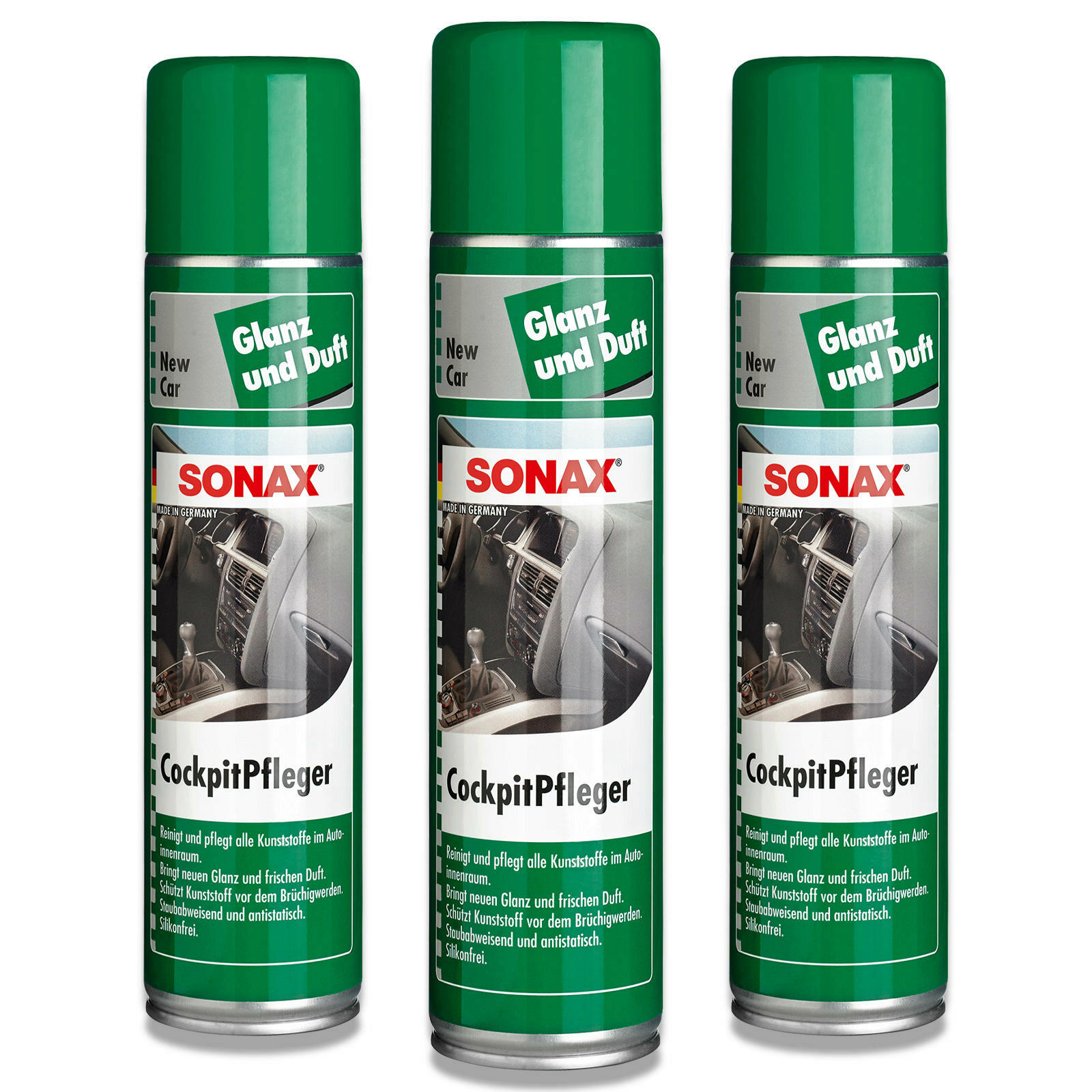 3x SONAX 03563000 Cockpit Pfleger New Car Reiniger Pflege Cockpit Plastik 400 ml