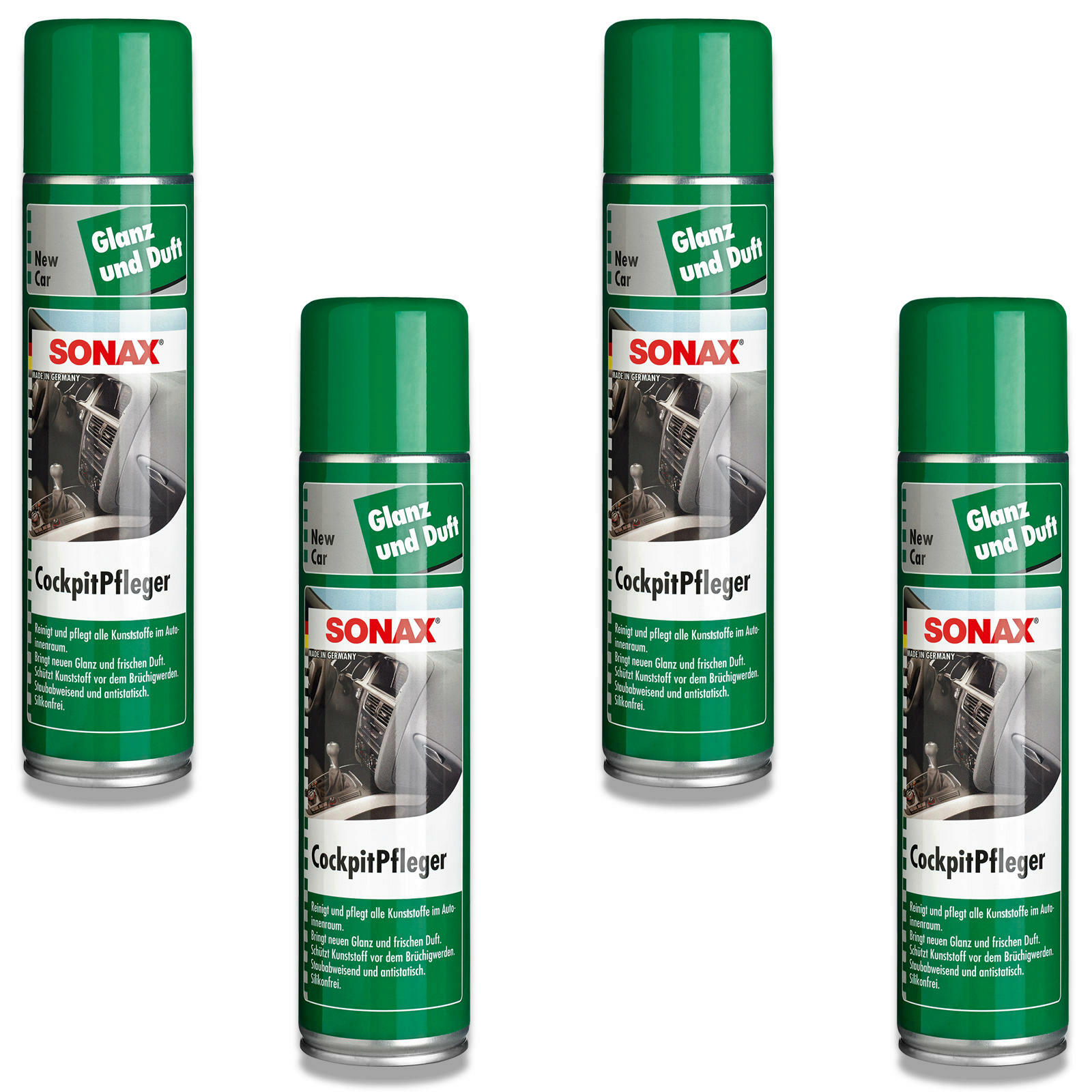 4x SONAX 03563000 Cockpit Pfleger New Car Reiniger Pflege Cockpit Plastik 400 ml