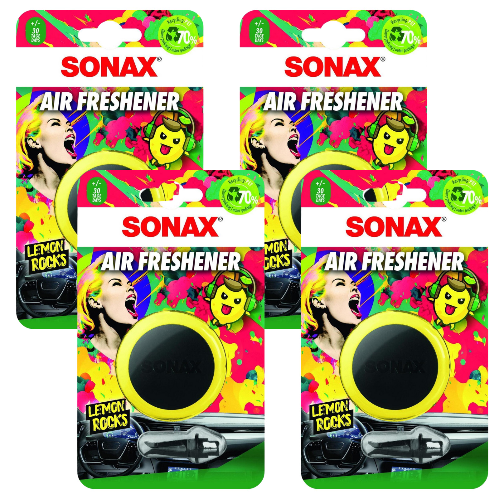 4x SONAX Lufterfrischer Air Freshener Lemon Rocks Autoerfrischer 03650410