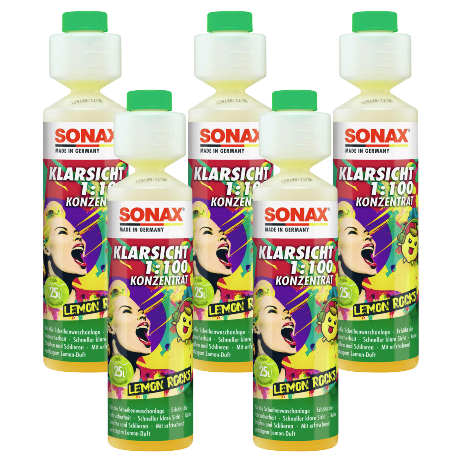 5x250ml SONAX Scheibenreiniger Lemon Rocks Konzentrat 1:100 Wischwasser 01605000