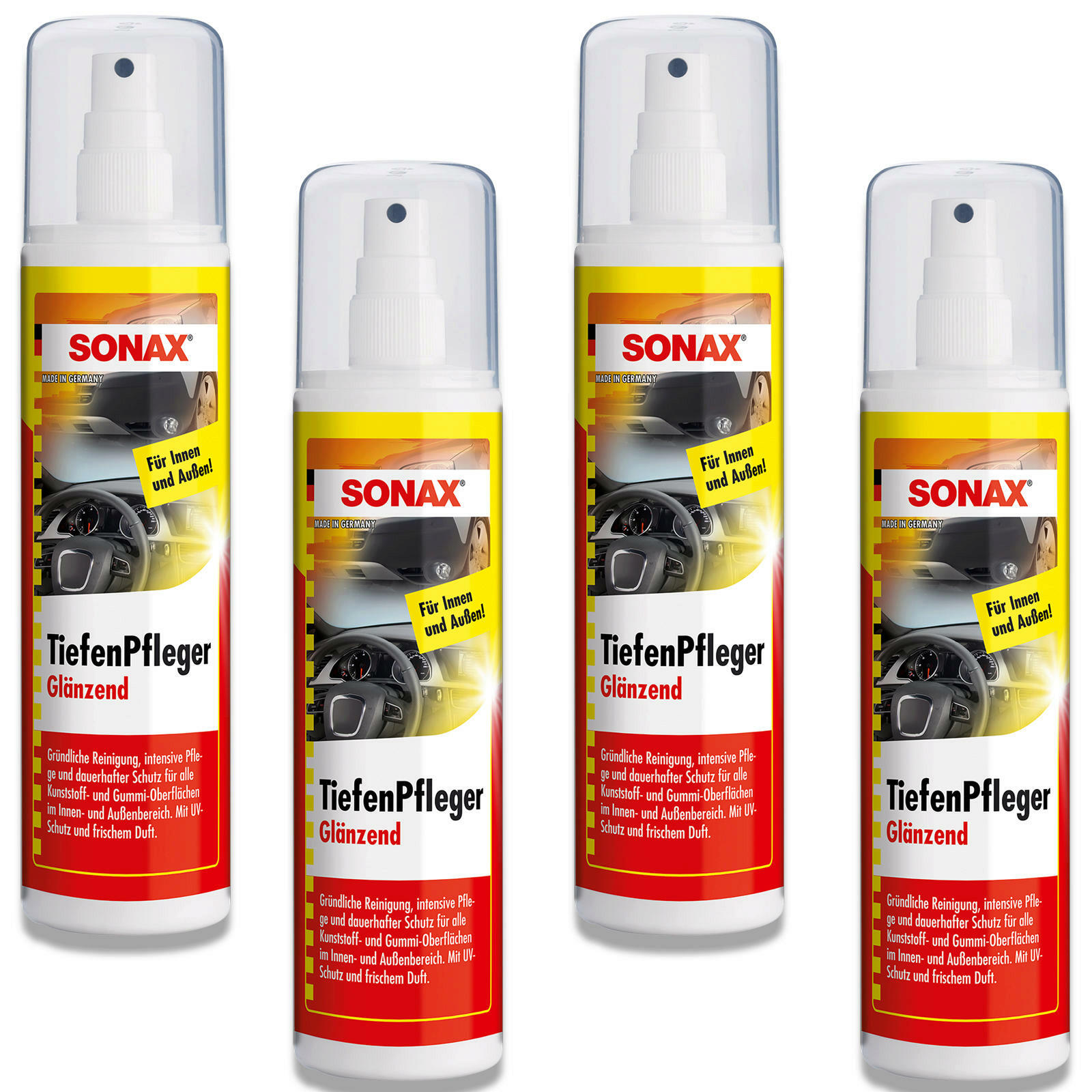 4x SONAX 03800410 Tiefen Pfleger glänzend Pflege Reiniger Kunststoff 300 ml