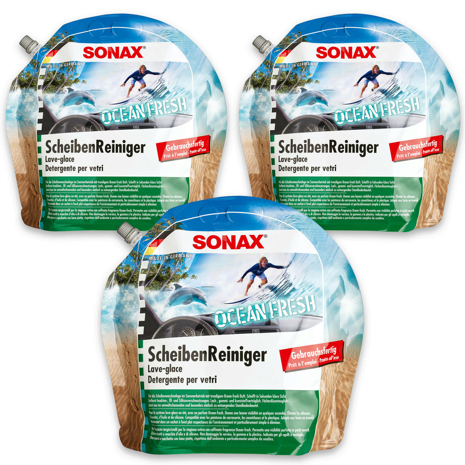 3x SONAX 03884410 Scheiben Reiniger gebrauchsfertig Ocean-Fresh Reinigung3 L