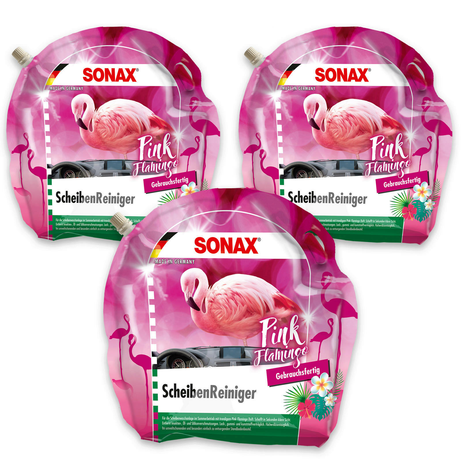 3x SONAX 03894410 Scheiben Reiniger gebrauchsfertig Pink Flamingo Scheibe 3 L
