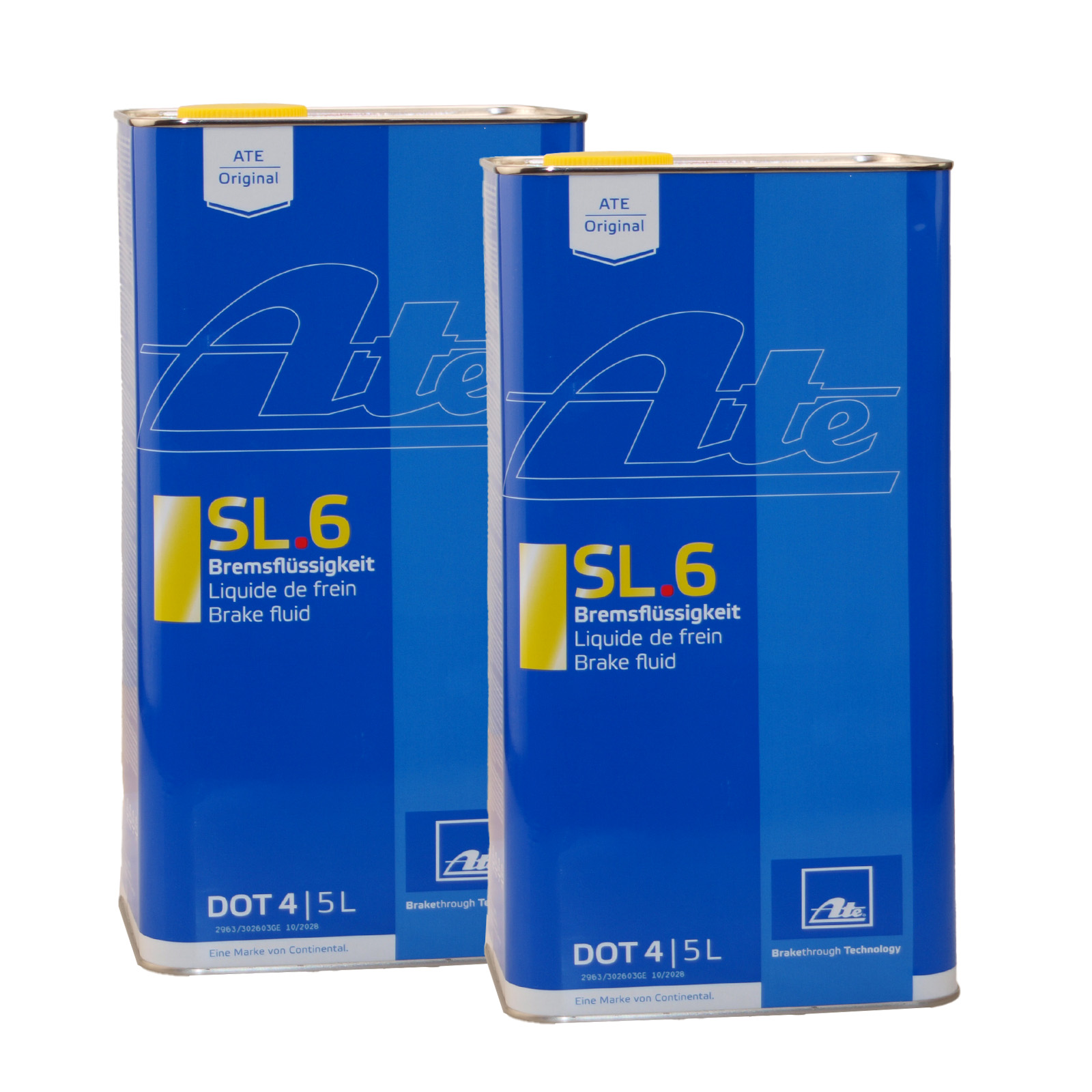 2x ORIGINAL ATE Bremsflüssigkeit Brake Fluid SL.6 DOT 4 5 Liter / 03.990...