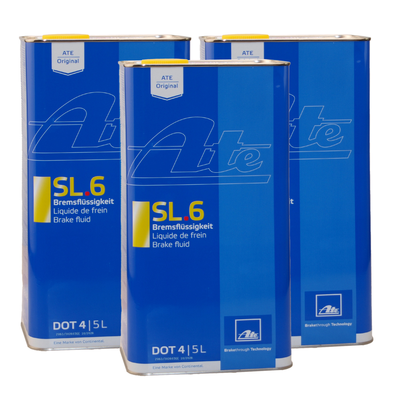 3x 5L ORIGINAL ATE Bremsfl&uuml;ssigkeit Brake Fluid SL.6 DOT 4 5 / 03.99...