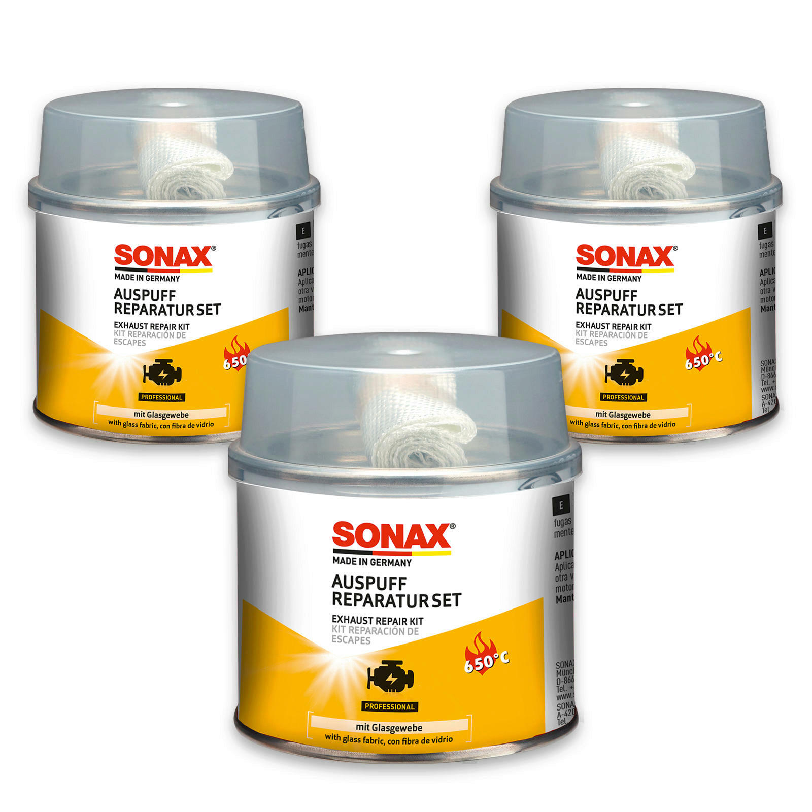 3x SONAX 05531410 Auspuffreparaturset Dichtmasse Reparatur Gewebeband 200ml