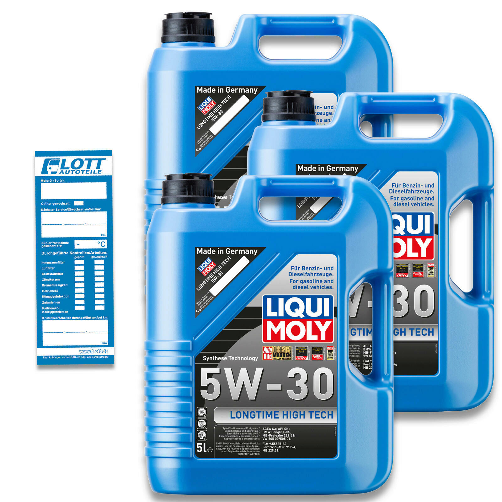 3x Liqui Moly Leichtlaufmotorenöl Longtime High Tech 5W-30 5L
