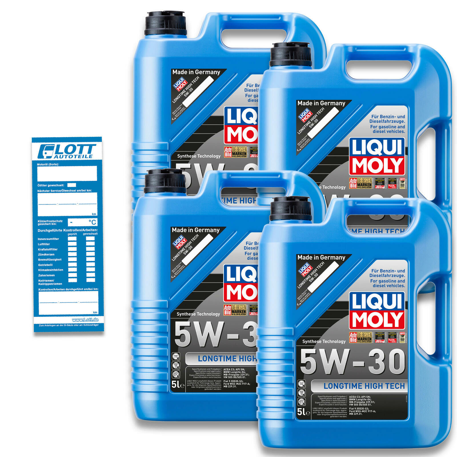 4x Liqui Moly Leichtlaufmotorenöl Longtime High Tech 5W-30 5L