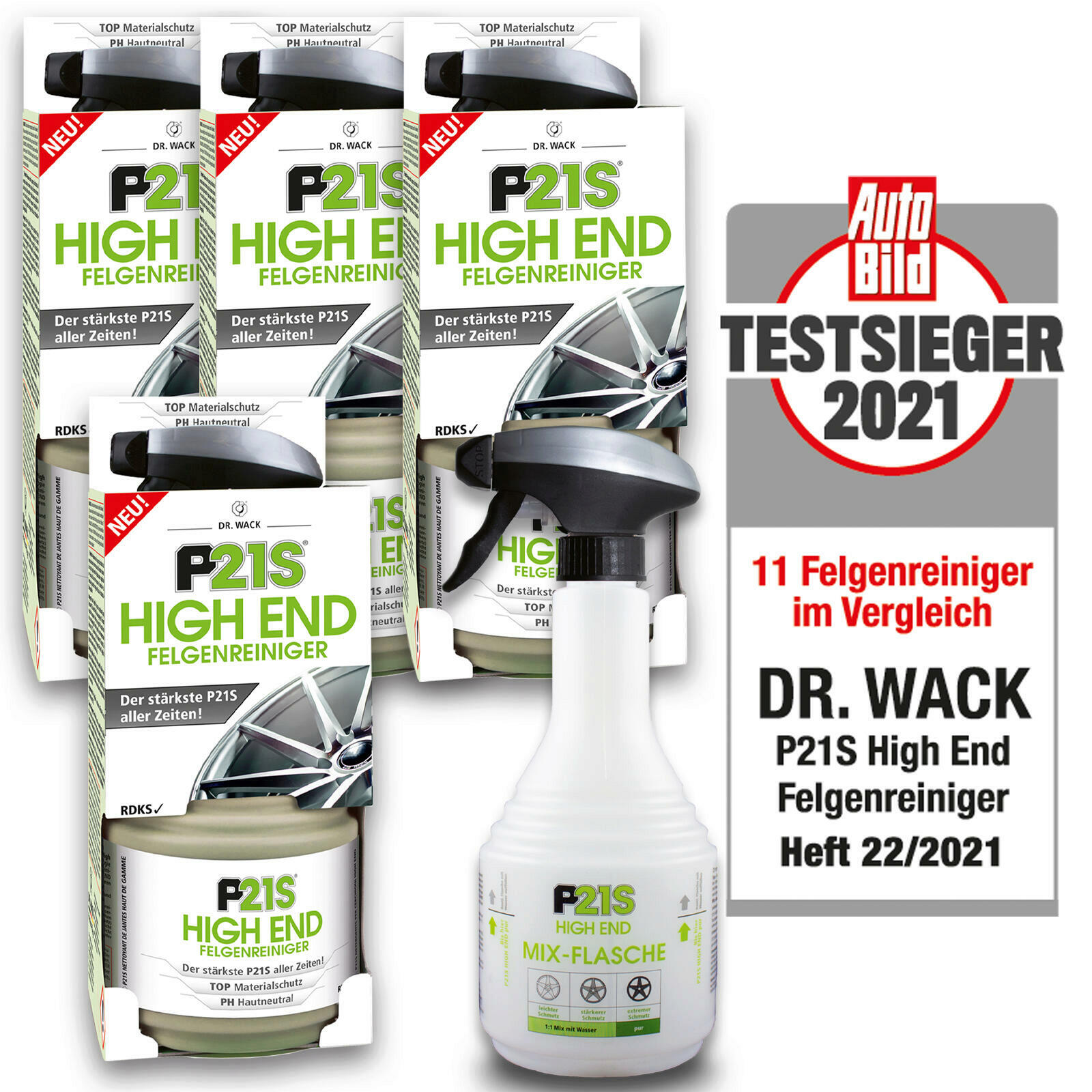 4x Dr.Wack P21S High End Felgenreiniger Felgen Reiniger / 750ml + Mixflasche