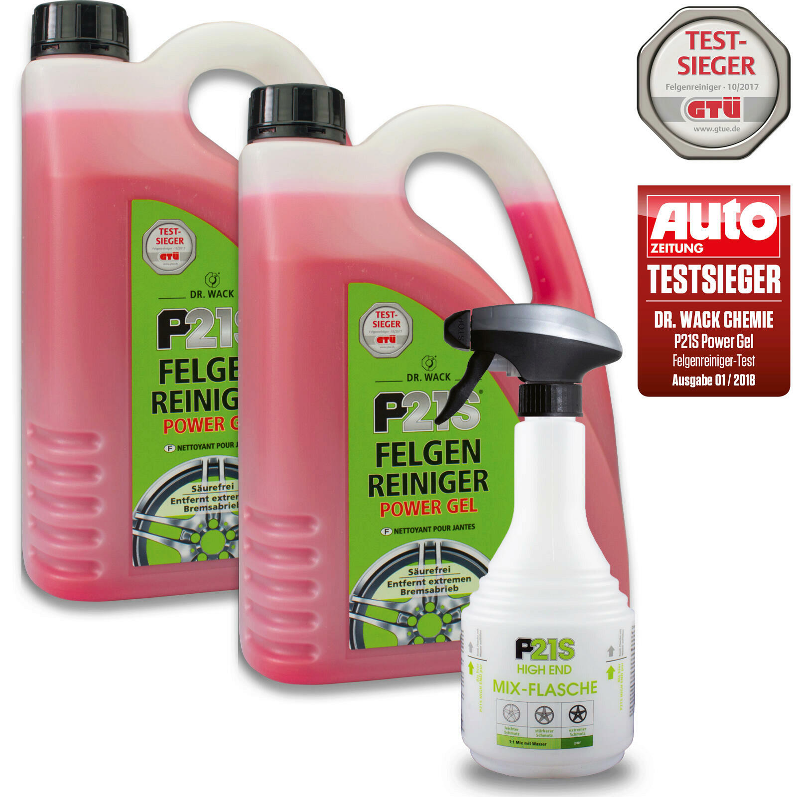 2x Dr.Wack P21S Felgenreiniger Powergel 2L Reiniger Säurefrei Bio + Mixflasche