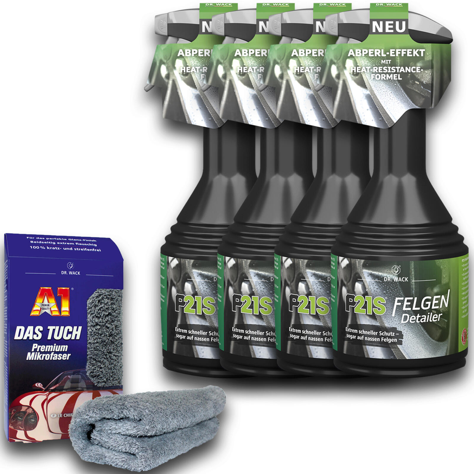 4x Dr.Wack P21S Felgen Detailer 500ml passend für Abperl-Effekt 1x Dr. Wack A1 Das Tuch
