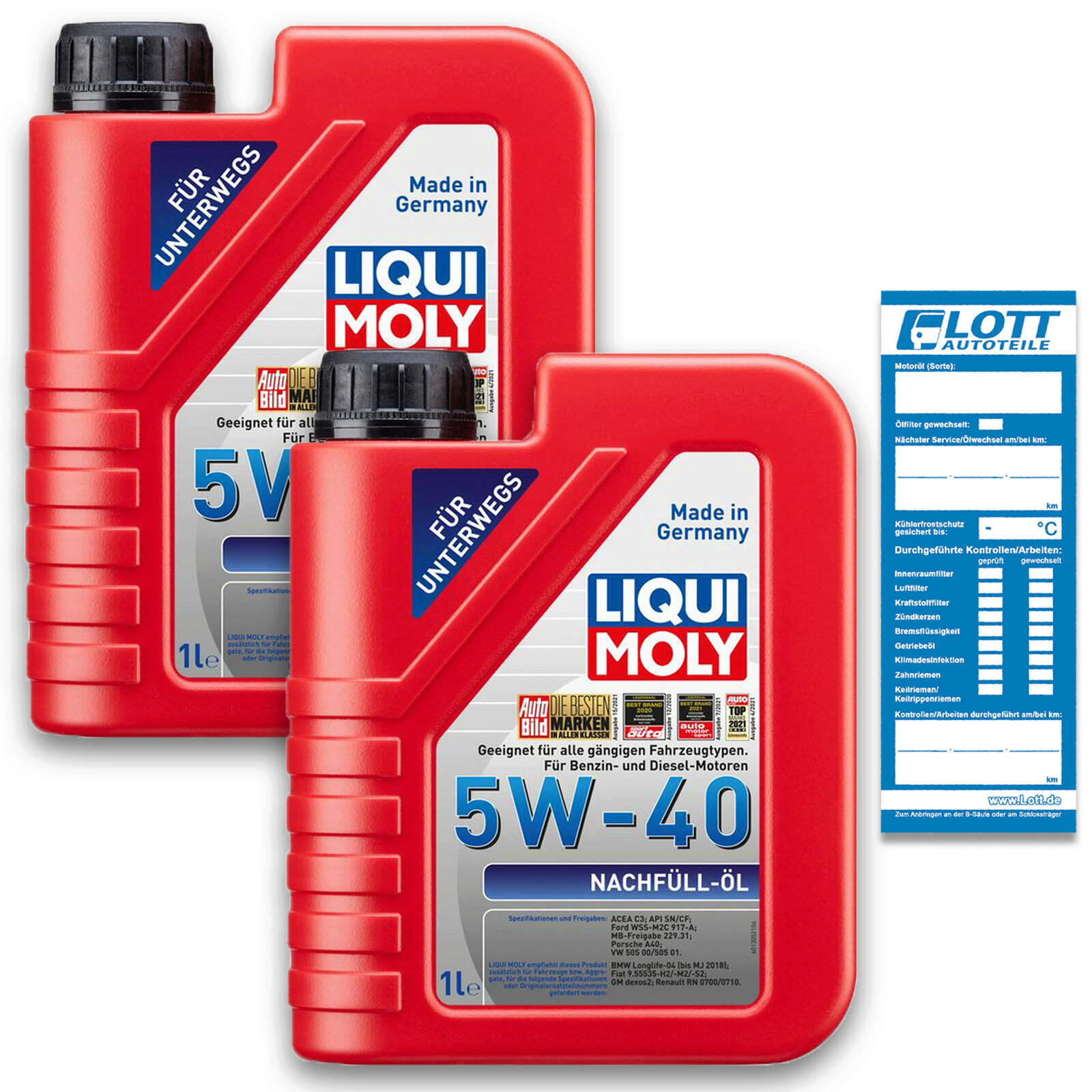 2x 1 Liter Motorenöl Nachfüll-Ö 5W-40 Leichtlaufmotoröl N...