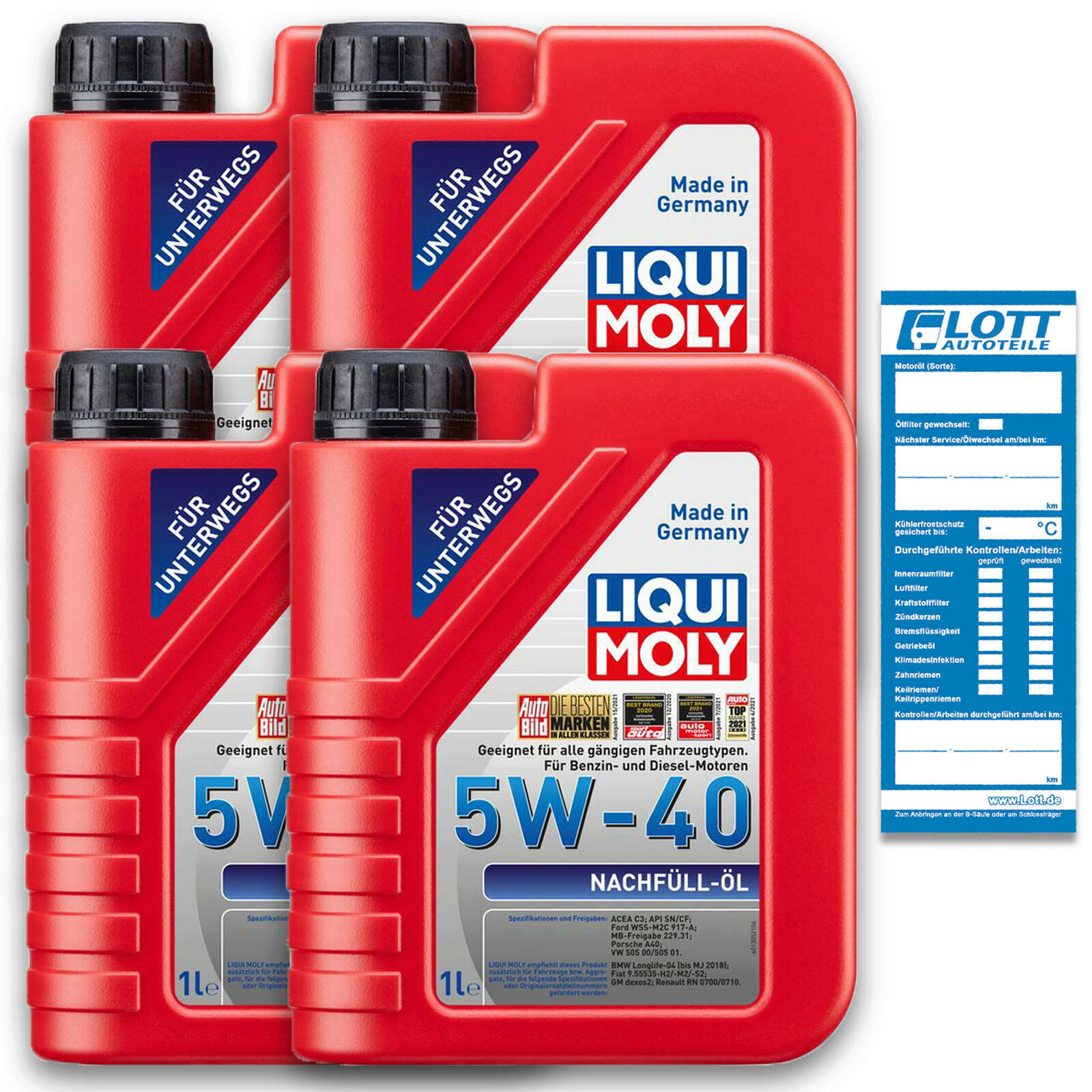 4x 1 Liter Motorenöl Nachfüll-Ö 5W-40 Leichtlaufmotoröl N...