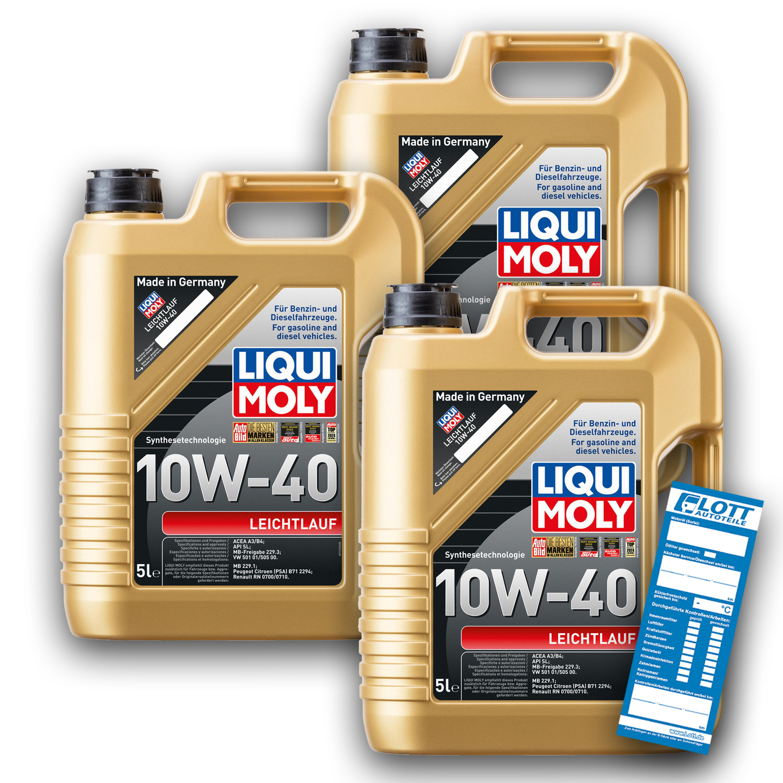 3x Liqui Moly Leichtlauföl 10W-40 HD 5L