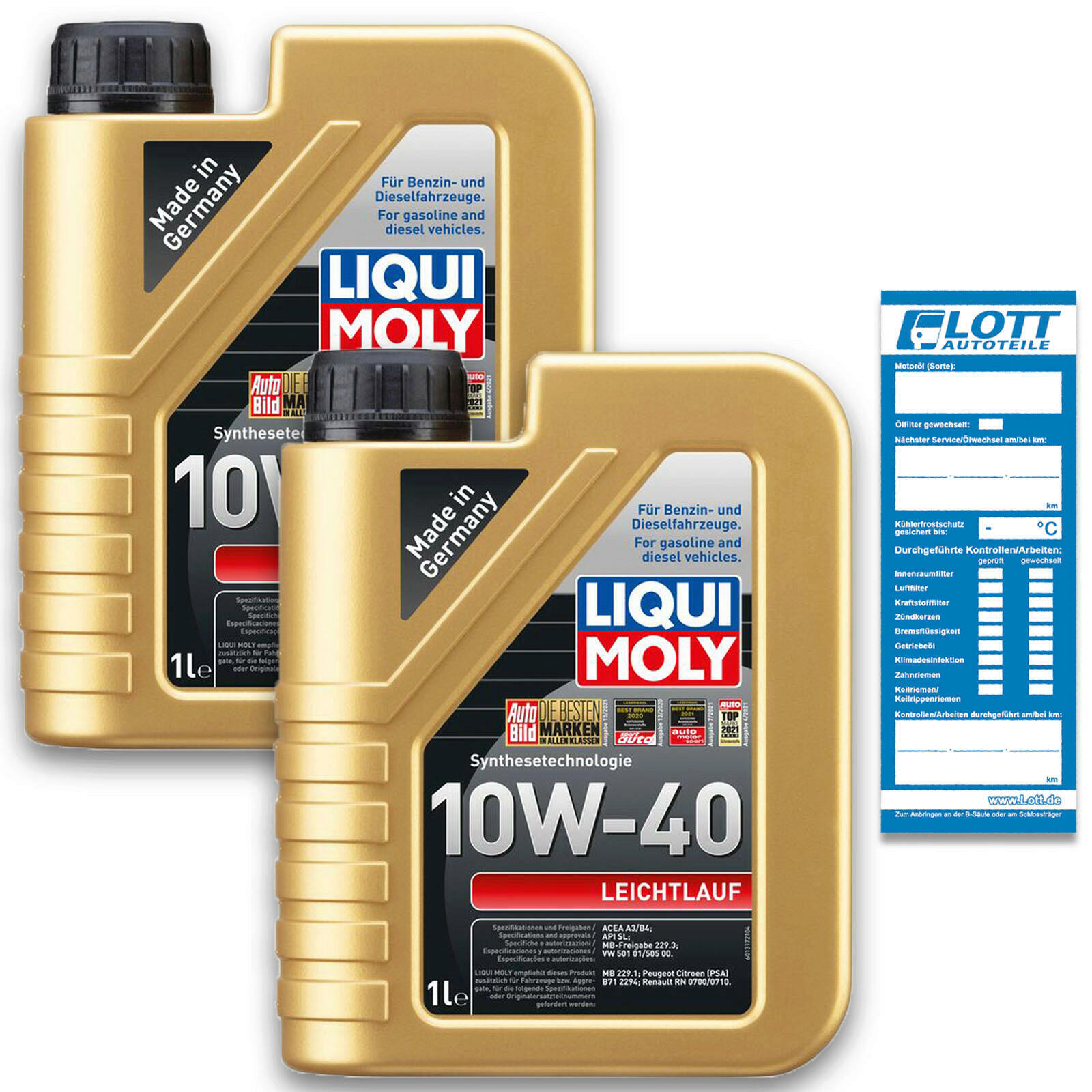 2x 1 Liter Liqui Moly Leichtlauf Motorenöl Motoröl 10W-40 2 Liter O...