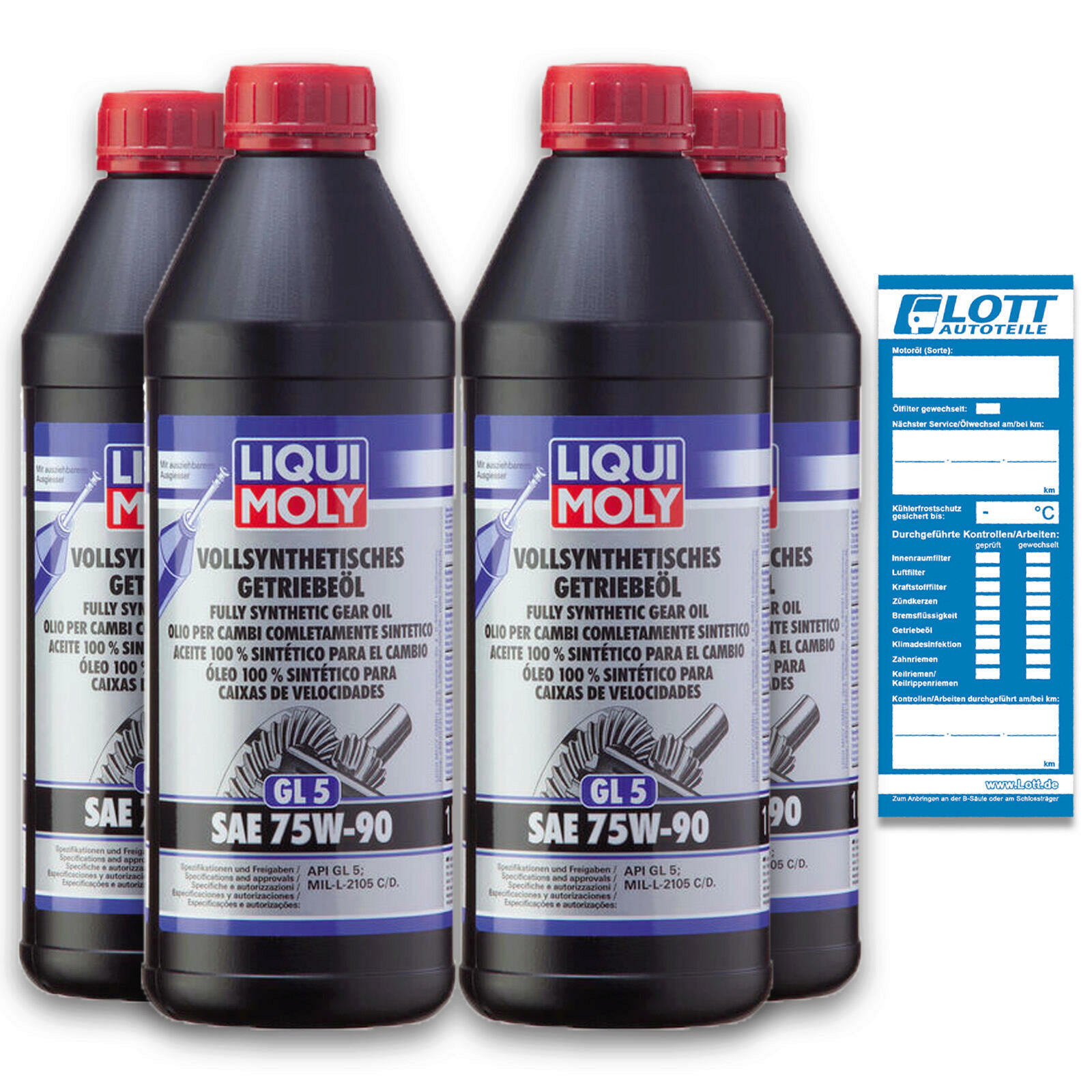4x 1 Liter Liqui Moly Vollsynthetisches Getriebeöl (GL5) SAE 75W-90 Ö Oil 1414